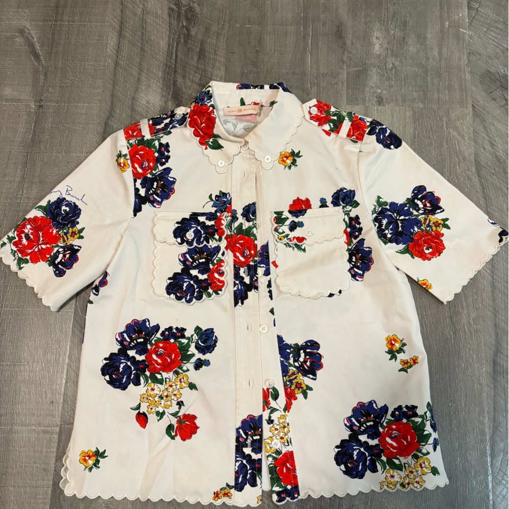 Tory Burch Floral Scalloped Collar Shirt